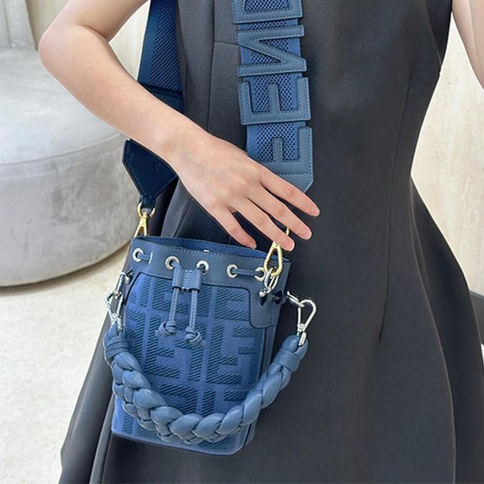 fendi mini mon tresor embroidered ff denim bucket handbag